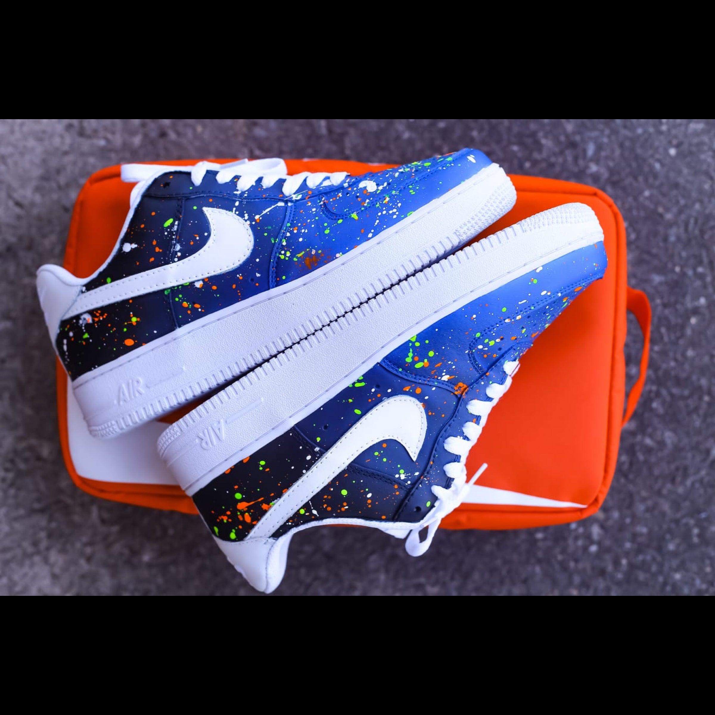 Light Blue and True Blue Drip with Splatter on Sole Custom Air