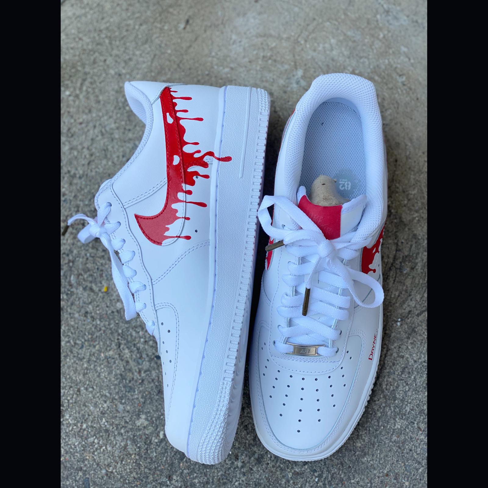 Nike Custom Sneakers Air Force 1 Blood Drip Splatter Red Black White Shoes  Mens